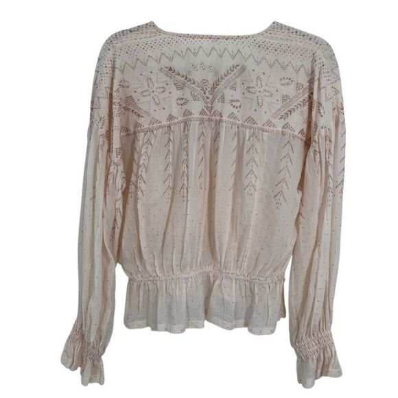 Free People Snowy Sand Metallic Crossover Front Long Sleeve Blouse Cream Size XS - Picture 9 of 11